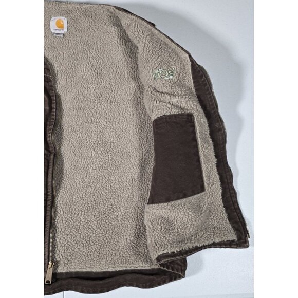 Carhartt V26 DKB Brown Canvas Sherpa Lined Full Zip Outdoor Work Vest Men's L - Picture 4 of 12